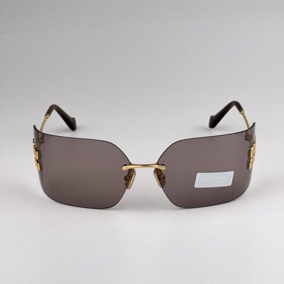 Miu Miu MU54YS 5AK06I BRAND NEW Sunglasses Gold Purple Wraparound Rimles Women main image 8